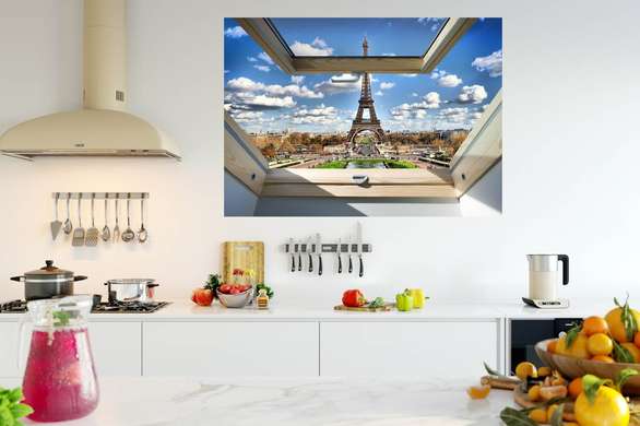 Stickere pentru pereți - Fereastra cu vedere spre Turnul Eiffel, 130 х 85