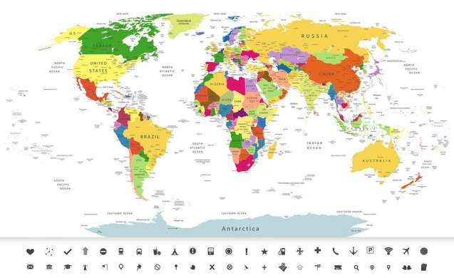 Fototapet - Harta politică a lumii pe fundal alb.