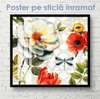 Постер - Яркая композиция цветка и бабочки, 40 x 40 см, Холст на подрамнике