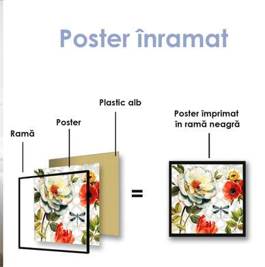 Poster - Compoziție strălucitoare de flori și fluturi, 40 x 40 см, Panza pe cadru