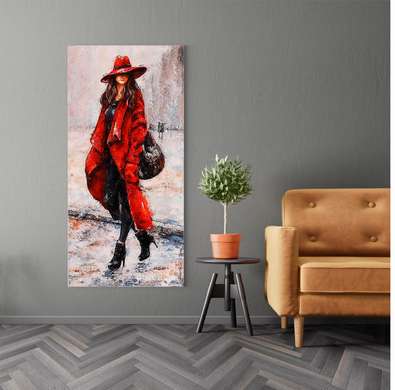 Poster - Fată în palton roșu, 30 x 60 см, Panza pe cadru
