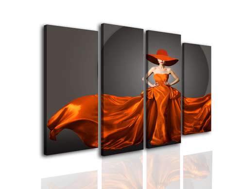 Modular picture, Lady in a silk red dress and hat, 198 x 115, 198 x 115