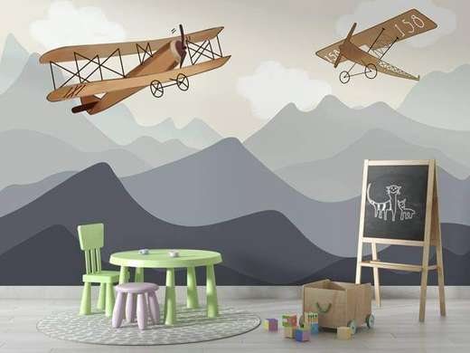 Wall mural for the nursery - Retro planes in the sky