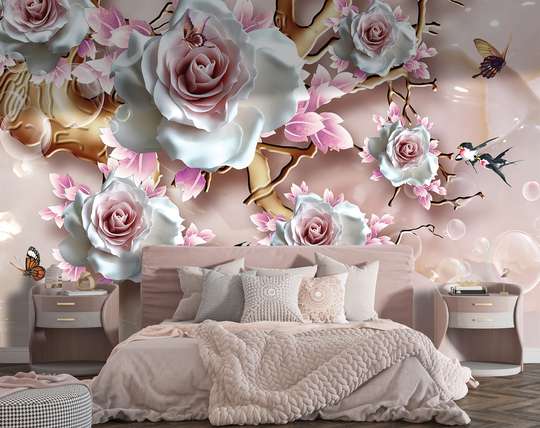 Wall Mural - Roses with birds and butterflies