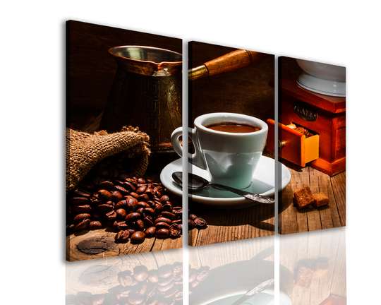 Tablou Pe Panza Multicanvas,Ceașcă de cafea și boabe de cafea, 70 x 50