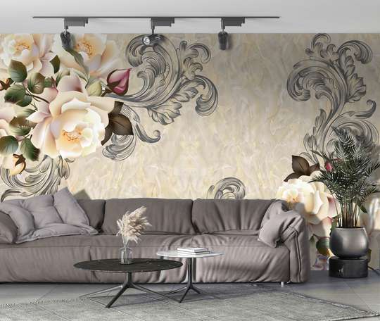 Wall Mural - Beige roses and patterns