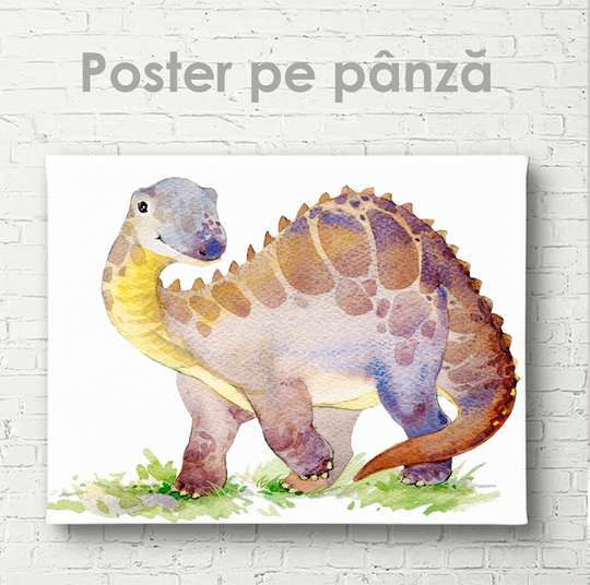 Постер - Динозавр в акварели 5, 45 x 30 см, Холст на подрамнике, Для Детей