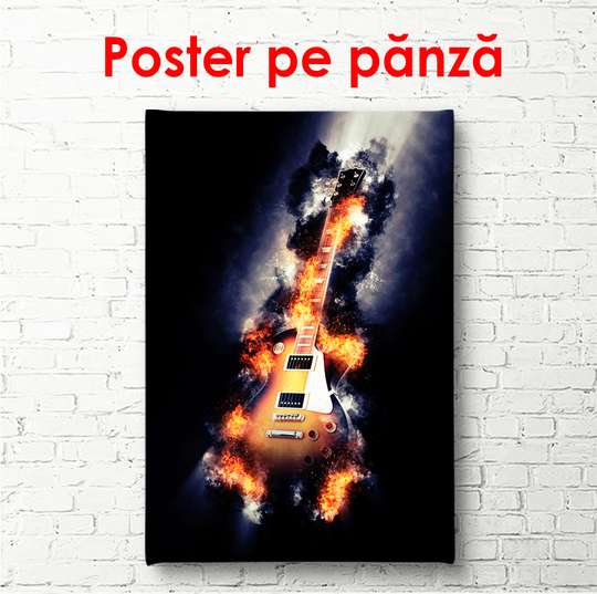 Poster - Chitara surie cu negru pe fundal negru, 60 x 90 см, Poster înrămat