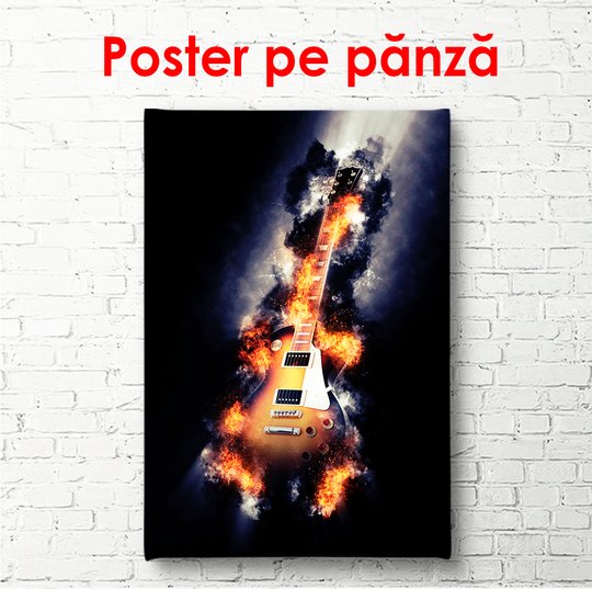 Постер, Черно золотая гитара на черном фоне, 60 x 90 см, Постер в раме