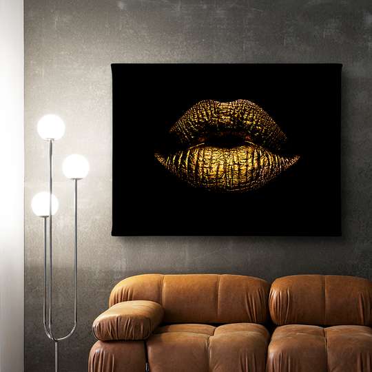 Poster - Golden lips, 45 x 30 см, Canvas on frame, Glamour