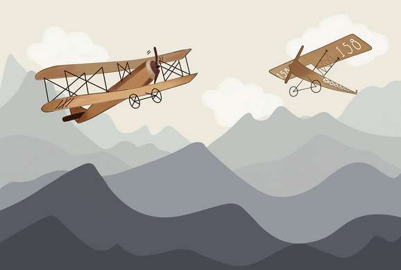 Wall mural for the nursery - Retro planes in the sky