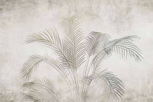 Wall Mural - Delicate palm leaves on a gray background
