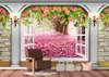 Fototapet 3D - Ieșire arcuită spre grădina de flori roz