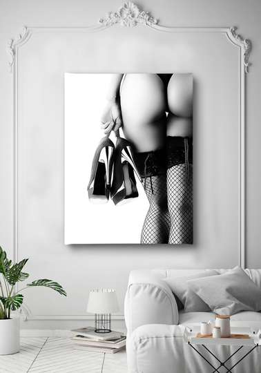 Poster - Heels and stockings, 30 x 45 см, Canvas on frame, Nude