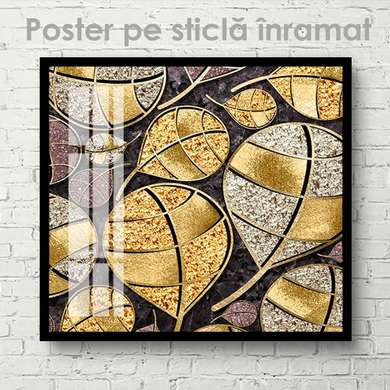 Постер - Золотые абстрактные листья, 40 x 40 см, Холст на подрамнике
