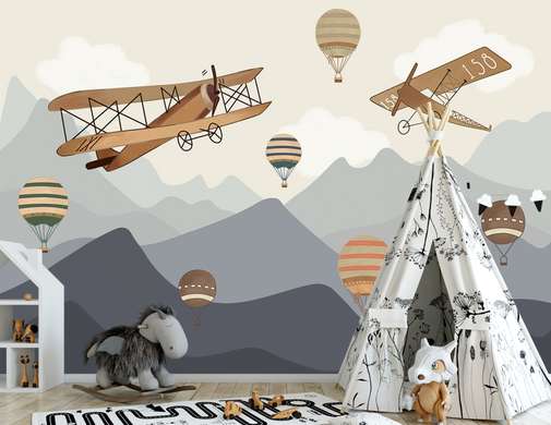 Nursery Wall Mural - Retro planes and balloons in the sky