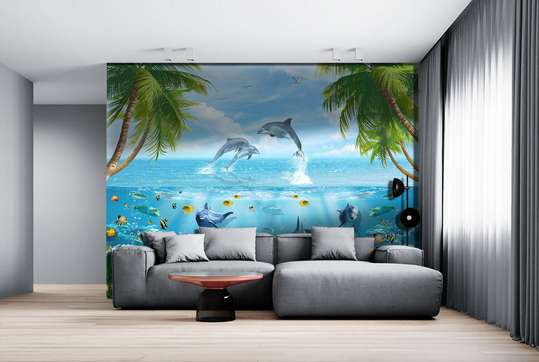 Wall Mural - Dolphins and other fish in the sea