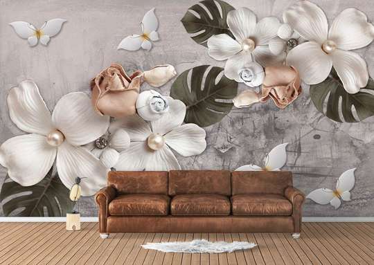 Wall Mural - Delicate flowers on a pastel background