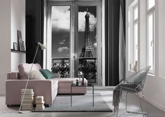 Фотообои, Черно белое окно с видом на Париж