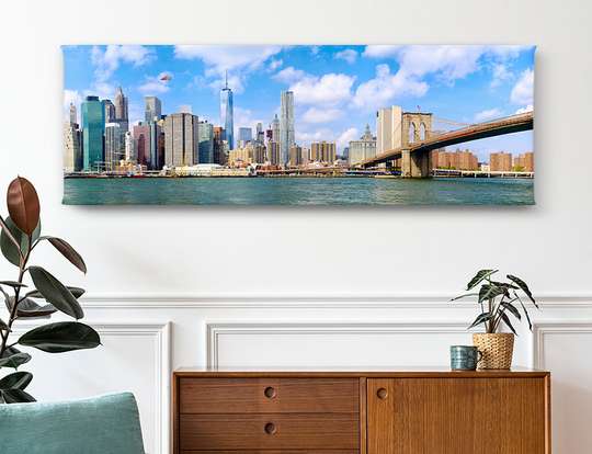 Постер - Панорамный вид на Нью Йорк, 90 x 30 см, Холст на подрамнике, Города и Карты