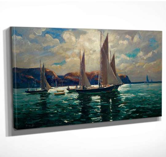 Постер - Лодки в море, 60 x 30 см, Холст на подрамнике, Живопись