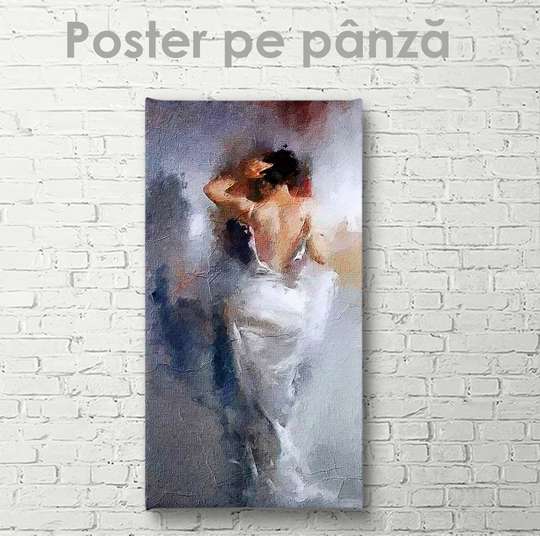 Постер - Девушка в белом платье, 30 x 90 см, Холст на подрамнике, Гламур