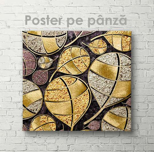 Poster - Golden abstract leaves, 40 x 40 см, Canvas on frame, Abstract