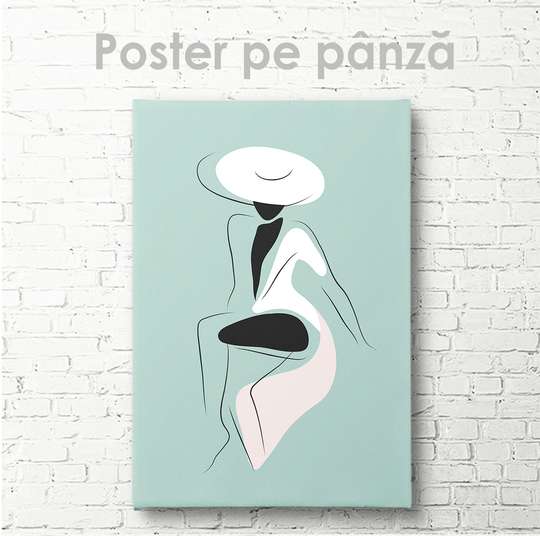 Poster - Girl in a hat, 30 x 45 см, Canvas on frame, Minimalism