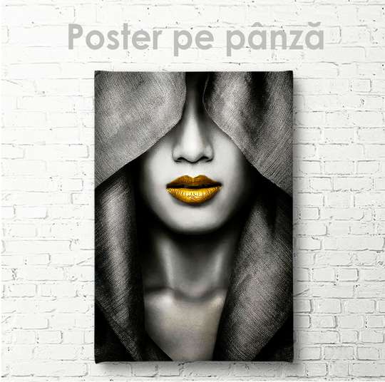 Постер - Желтые губы, 30 x 45 см, Холст на подрамнике, Гламур