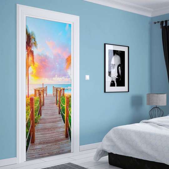 3Д наклейка на дверь, Тихий пляж, 60 x 90cm, Наклейка на Дверь